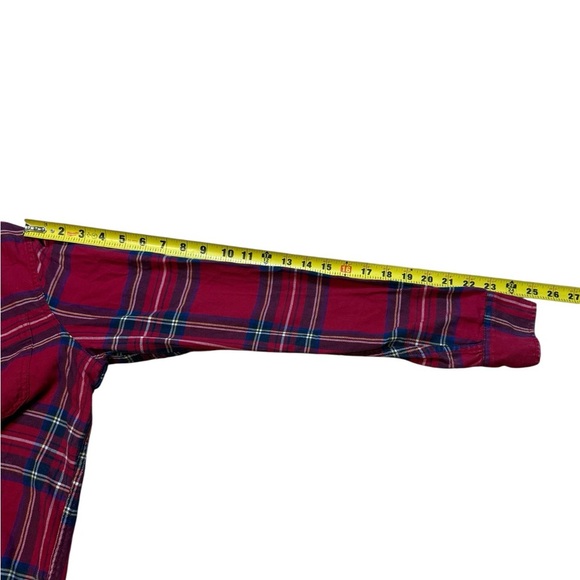 Vintage Hollister Women’s Medium Red Plaid Long Line Button-Up Collared Shirt - Picture 6 of 6